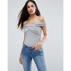 Grey Off Shoulder Wrap Bardot Top
